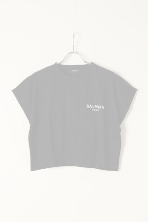 画像1:   BALMAIN バルマン BF2 CROPPED SS BALMAIN FLOCK DETAIL T-SHIRT{XF0EE005BB01-EAB-BBS}