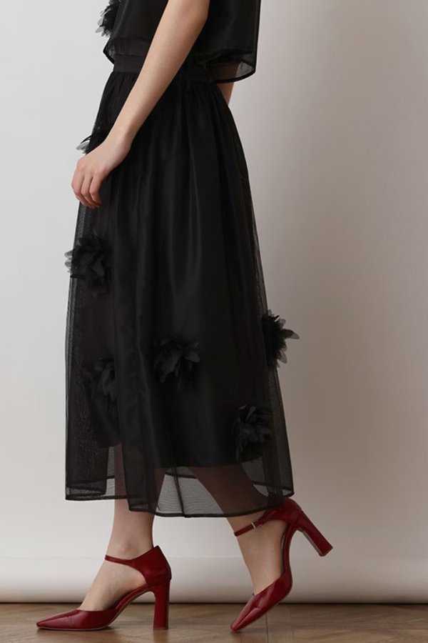 画像2: 【 40%OFF セール38,500円→23,100円】 グレースコンチネンタル｜GRACE CONTINENTAL  メッシュフラワースカート{-BES} (2)
