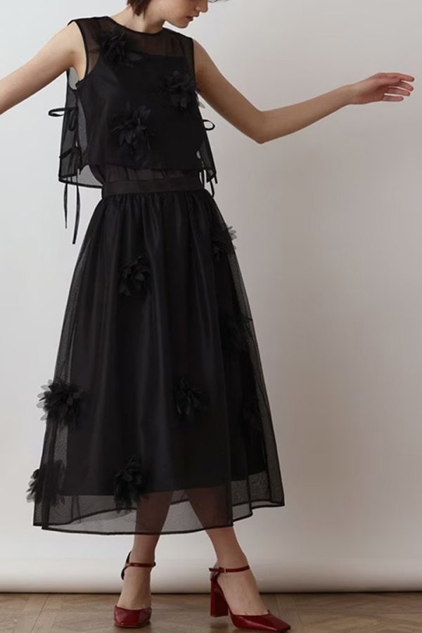 画像5: 【 40%OFF セール38,500円→23,100円】 グレースコンチネンタル｜GRACE CONTINENTAL  メッシュフラワースカート{-BES} (5)