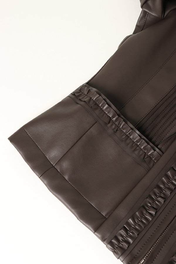 画像6: 【 40%OFF セール53,900円→32,340円】 DOUBLE STANDARD CLOTHING ダブルスタンダードクロージング Sov. / フェイクレザーフリルノーカラージャケット{-BBA} (6)