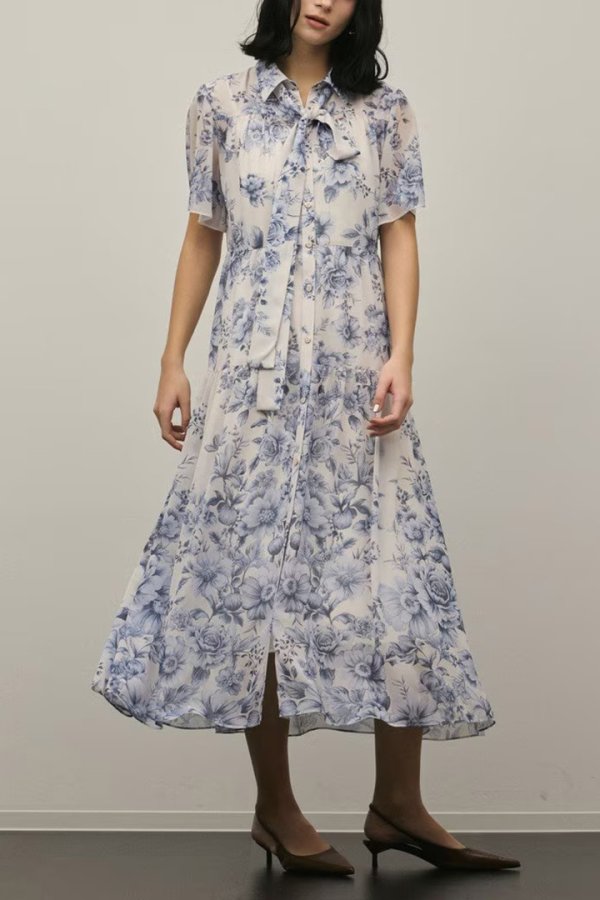 画像5: グレースコンチネンタル｜GRACE CONTINENTAL ダイアグラム DIAGRAM  フラワープリントシャツフレアワンピース{-BFS} (5)