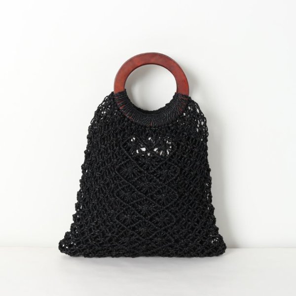 画像2: 【 40%OFF セール15,400円→9,240円】 MARCHER マルシェ ウッドハンドル アバカ編みバッグ{-BJS} (2)