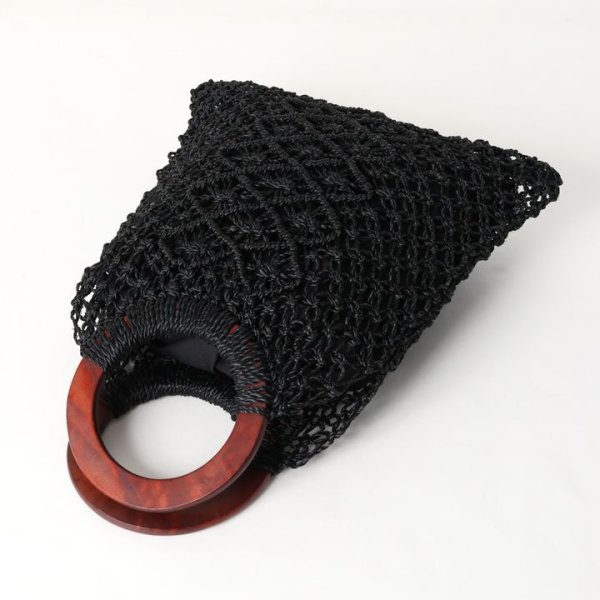 画像3: 【 40%OFF セール15,400円→9,240円】 MARCHER マルシェ ウッドハンドル アバカ編みバッグ{-BJS} (3)