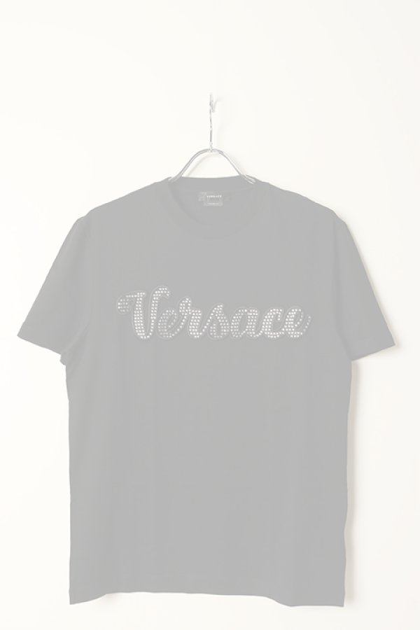 画像1:   VERSACE ヴェルサーチ クリスタル バーシティー ロゴ Tシャツ {-BCS}  :10084641A06054-BK  (1)