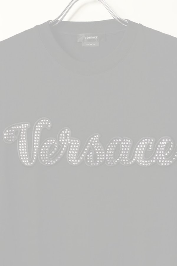 画像2:   VERSACE ヴェルサーチ クリスタル バーシティー ロゴ Tシャツ {-BCS}  :10084641A06054-BK  (2)