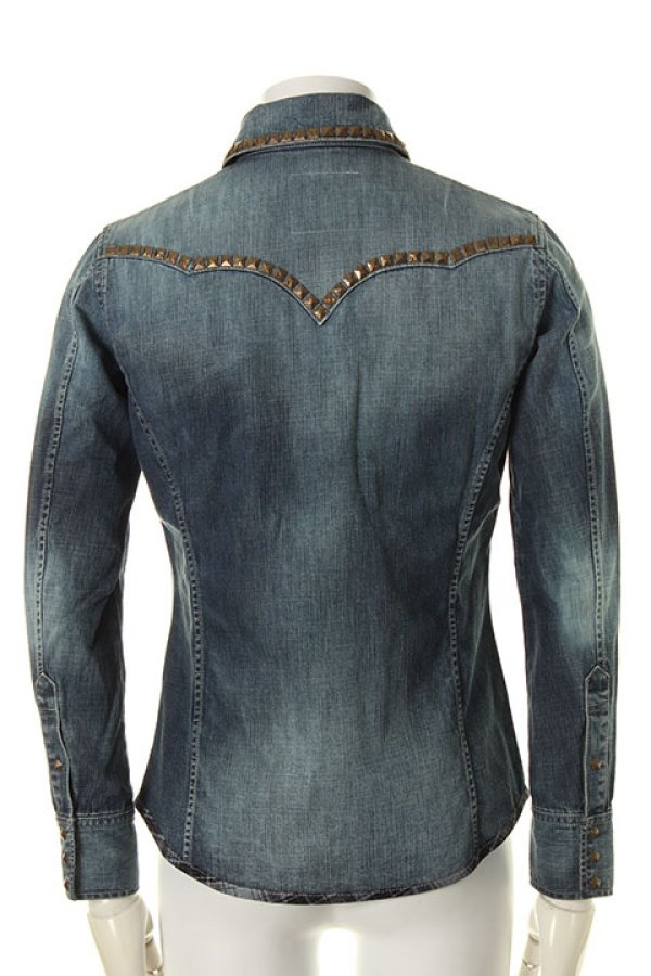 画像2: 【 50%OFF セール59,400円→29,700円】 ISAMU KATAYAMA BACKLASH イサムカタヤマバックラッシュ ASH ライトオンスデニム+ピッグレザー スタッズウエスタンシャツ{-AFA} (2)