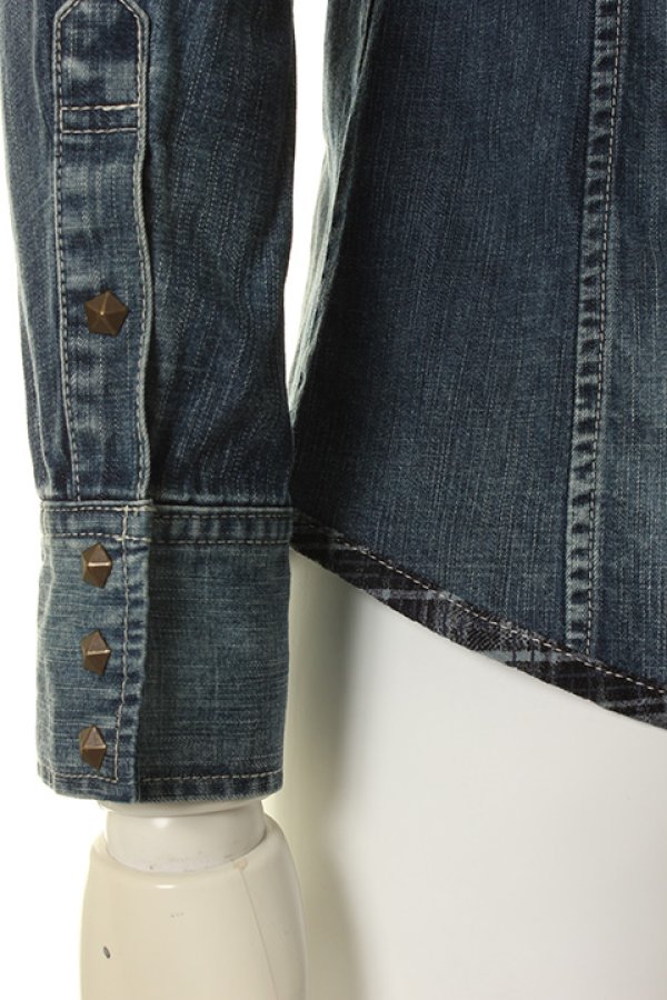 画像5: 【 50%OFF セール59,400円→29,700円】 ISAMU KATAYAMA BACKLASH イサムカタヤマバックラッシュ ASH ライトオンスデニム+ピッグレザー スタッズウエスタンシャツ{-AFA} (5)