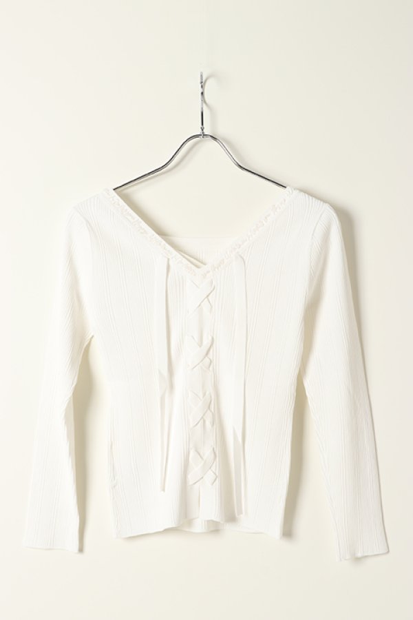 画像4: 【 40%OFF セール19,800円→11,880円】 グレースコンチネンタル|GRACE CONTINENTAL レースアップリブニットトップ{0121143043-01WHT-BAS} (4)