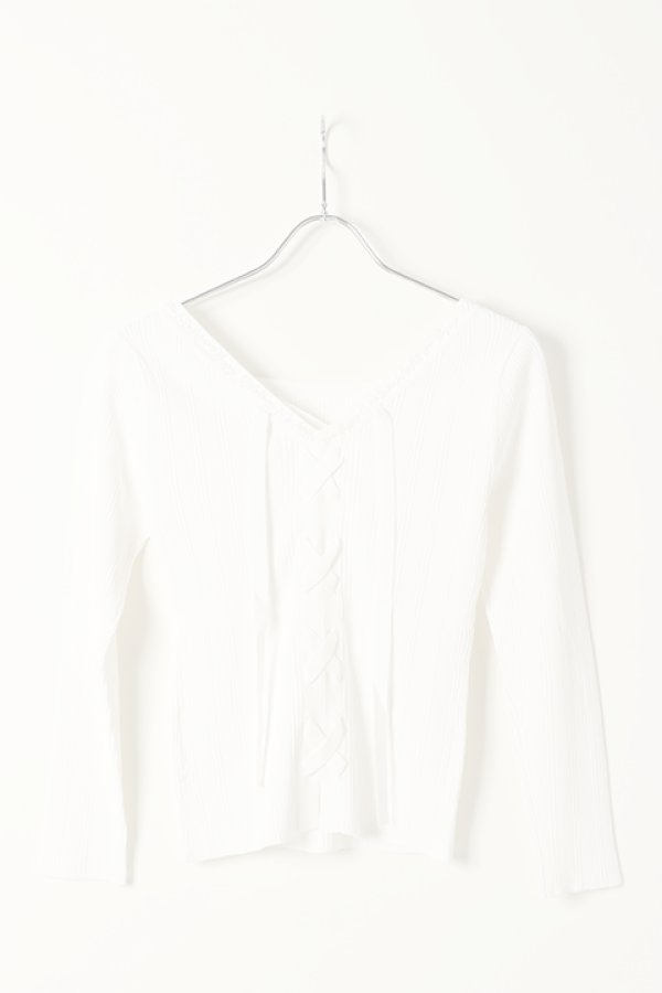 画像4:  {SOLD} グレースコンチネンタル｜GRACE CONTINENTAL レースアップリブニットトップ{0121143043-01WHT-BAS} (4)