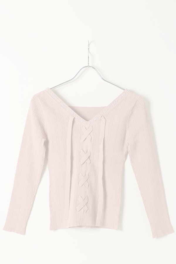画像5:  {SOLD} グレースコンチネンタル｜GRACE CONTINENTAL レースアップリブニットトップ{0121143043-04PNK-BAS} (5)
