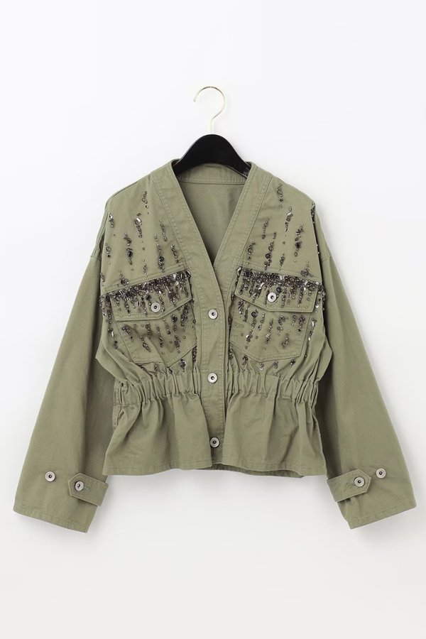 画像11: 【 40%OFF セール49,500円→29,700円】 グレースコンチネンタル|GRACE CONTINENTAL ビジューノーカラーアーミージャケット{0122301096-19KHA-BBA} (11)