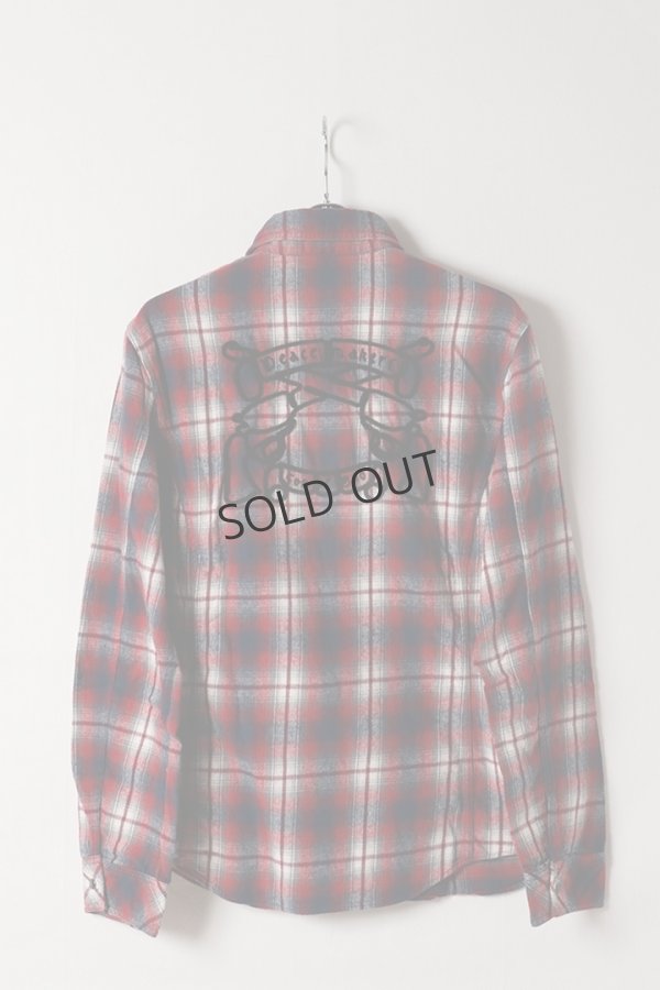 画像2: {SOLD}roarguns ロアーガンズ "PISTOL"&"SON OF GOD" CORD EMBROIDERY ONE WASH FLANNEL CHECK SHAGGY RAISING SHIRT{-ADA} (2)