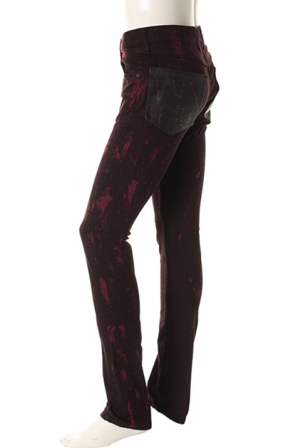 画像3: 【 50%OFF セール41,800円→20,900円】 ISAMU KATAYAMA BACKLASH イサムカタヤマバックラッシュ IRON SNOW COTTON ストレッチ ペンキ加工+ジャパンカーフタンニンレザーパンツ{-AEA} (3)