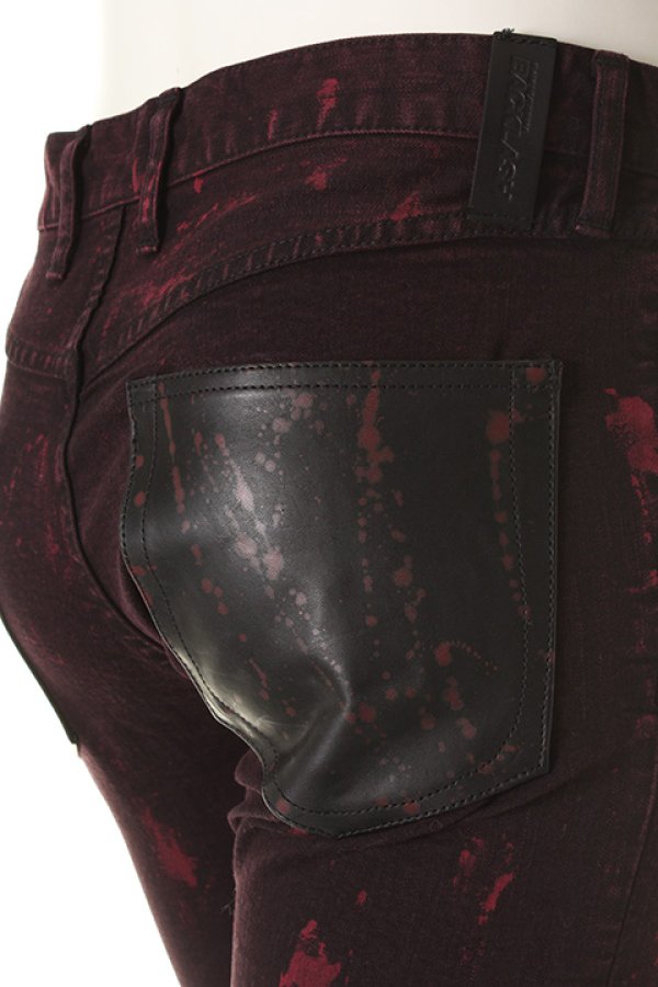 画像4: 【 50%OFF セール41,800円→20,900円】 ISAMU KATAYAMA BACKLASH イサムカタヤマバックラッシュ IRON SNOW COTTON ストレッチ ペンキ加工+ジャパンカーフタンニンレザーパンツ{-AEA} (4)