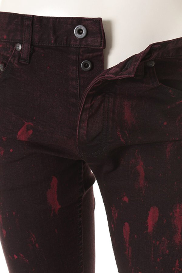 画像5: 【 50%OFF セール41,800円→20,900円】 ISAMU KATAYAMA BACKLASH イサムカタヤマバックラッシュ IRON SNOW COTTON ストレッチ ペンキ加工+ジャパンカーフタンニンレザーパンツ{-AEA} (5)