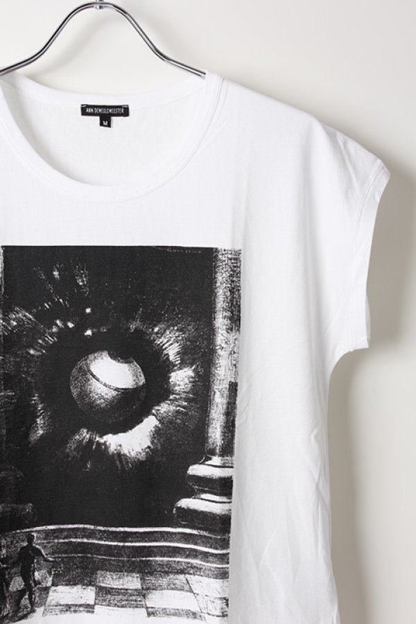 画像3: 【 50%OFF セール49,280円→24,640円】 ANN DEMEULEMEESTER アンドゥムルメステール T-SHIRT UNICOTTON WHITE+PRINT "VISION" BLACK{1901-3803-240-002-WHT-AIS} (3)