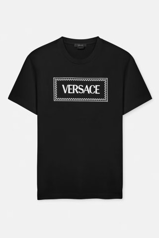(SALE!)(ヴェルサーチ)ディストレスト T シャツ、ネオン ロゴ SOLD}VERSACE ヴェルサーチ クリスタル バーシティー ロゴ T