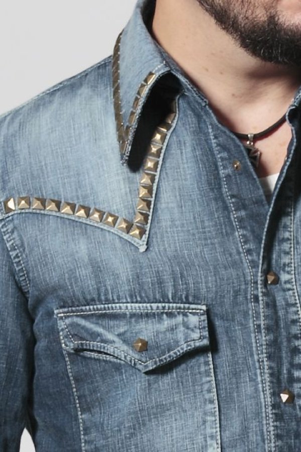 画像7: 【 50%OFF セール59,400円→29,700円】 ISAMU KATAYAMA BACKLASH イサムカタヤマバックラッシュ ASH ライトオンスデニム+ピッグレザー スタッズウエスタンシャツ{-AFA} (7)