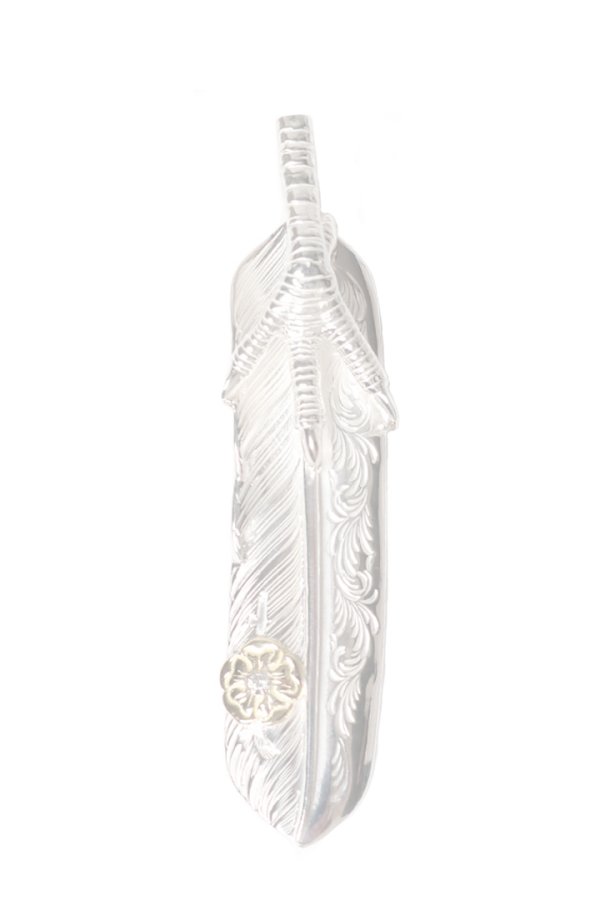 画像1:   Taro Washimi タロウ ワシミ 鷲見太郎 L arabesque flight feather 02/eagle claw pendant 02/S K18 flower metal/diamond 2mm{-BES}{E-24} (1)