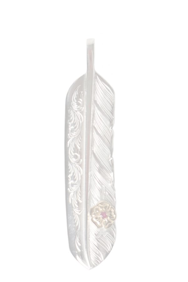 画像1:  {SOLD} Taro Washimi タロウ ワシミ 鷲見太郎 L arabesque flight feather 01/S K18 flower metal/ruby 2mm {-BES}  {E-21}  :WT-202504_21-F  (1)