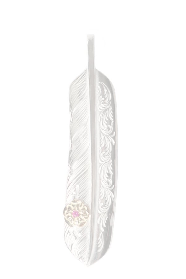 画像1: Taro Washimi タロウ ワシミ 鷲見太郎 L arabesque flight feather 02/S K18 flower metal/ruby 2mm{-BES}{E-22} (1)