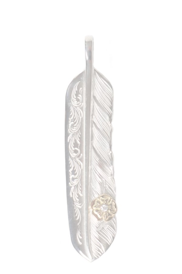 画像1:   Taro Washimi タロウ ワシミ 鷲見太郎 L arabesque flight feather 01/S K18 flower metal/diamond 2mm{-BES}{E-19} (1)