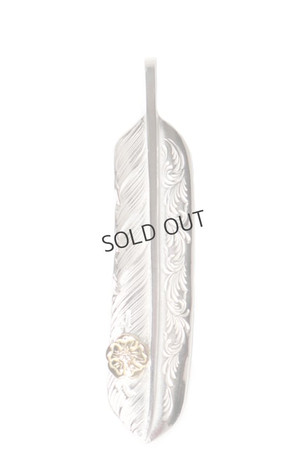 画像1: Taro Washimi タロウ ワシミ 鷲見太郎 L arabesque flight feather 02/S K18 flower metal/diamond 2mm{-BES} (1)