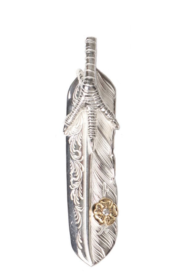 画像1: Taro Washimi タロウ ワシミ 鷲見太郎 L arabesque flight feather 01/eagle claw pendant 01/S K18 flower metal/diamond 2mm{-BES} (1)