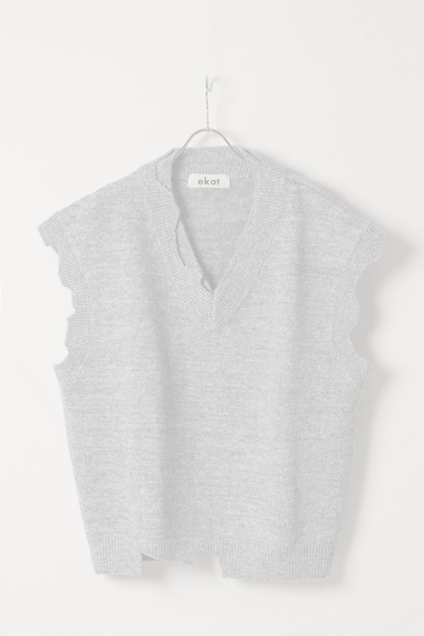 画像1:   ekat エカット(UNISEX) DAMAGE LAYERED KNIT VEST{-BEA} (1)