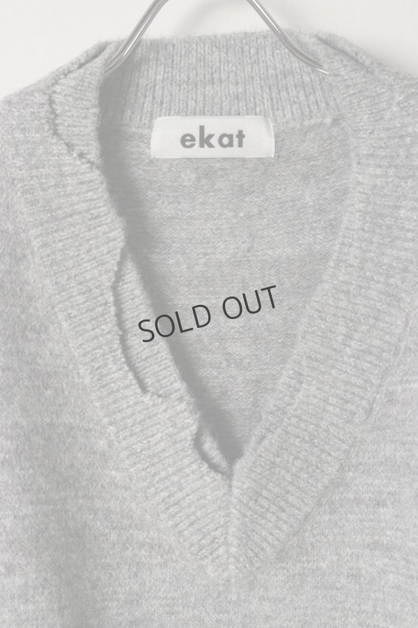 画像2: {SOLD}ekat エカット(UNISEX) DAMAGE LAYERED KNIT VEST{-BEA} (2)