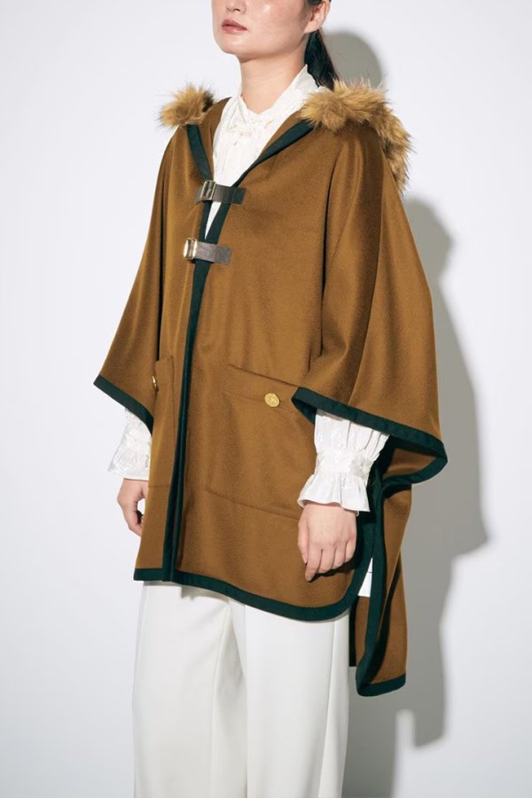 画像2: 【 40%OFF セール49,500円→29,700円】 グレースコンチネンタル|GRACE CONTINENTAL グレースクラス GRACE CLASS ファーフードwoolポンチョ{0221484536-21BRW-BAA} (2)