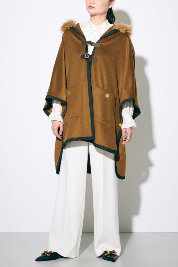 画像5: 【 40%OFF セール49,500円→29,700円】 グレースコンチネンタル|GRACE CONTINENTAL グレースクラス GRACE CLASS ファーフードwoolポンチョ{0221484536-21BRW-BAA} (5)