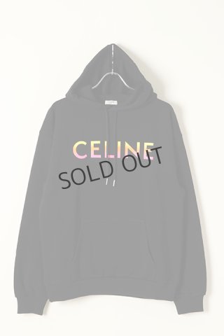 CELINE ルーズフーディ お洒落プリント SOLD}CELINE セリーヌ グラデーションCELINEプリント ルーズ