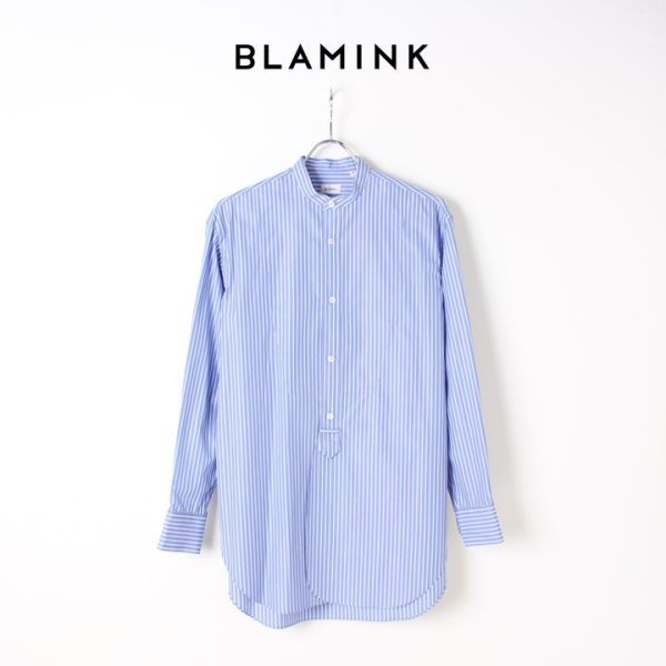 画像1: BLAMINK ブラミンク ストライプバンドカラーシャツ{7911-230-0092-BLU-BJS} (1)