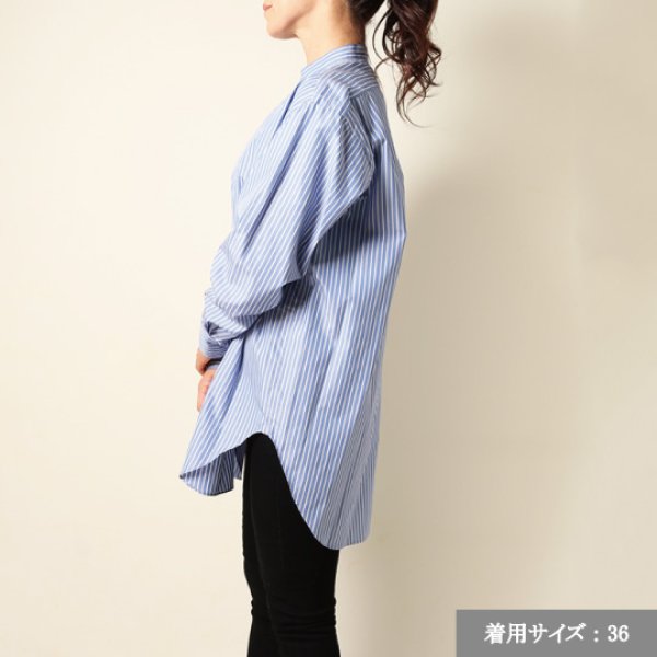 画像9: 【 40%OFF セール66,000円→39,600円】 BLAMINK ブラミンク ストライプバンドカラーシャツ{7911-230-0092-BLU-BJS} (9)