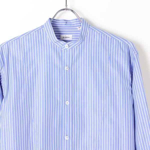 画像2: 【 40%OFF セール66,000円→39,600円】 BLAMINK ブラミンク ストライプバンドカラーシャツ{7911-230-0092-BLU-BJS} (2)