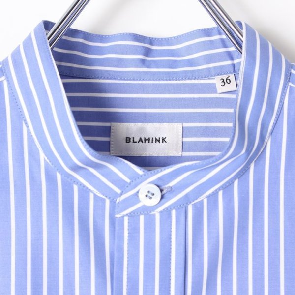 画像3: 【 40%OFF セール66,000円→39,600円】 BLAMINK ブラミンク ストライプバンドカラーシャツ{7911-230-0092-BLU-BJS} (3)