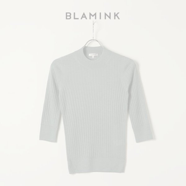 画像1:  {SOLD} BLAMINK ブラミンク カシミヤシルク18Gリブショートスリーブニット{7913-106-0205-OLV-BAS} (1)
