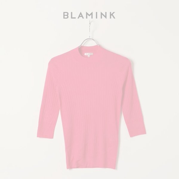 画像1:  {SOLD} BLAMINK ブラミンク カシミヤシルク18Gリブショートスリーブニット{7913-106-0205-PNK-BAS} (1)