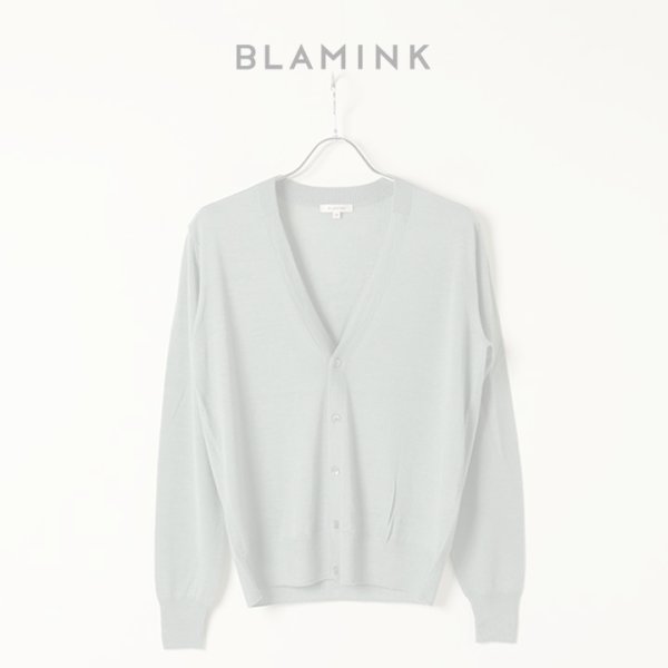 画像1:  {SOLD} BLAMINK ブラミンク カシミヤシルク18G　Vネックカーディガン{7915-106-0032-OLV-BAS} (1)