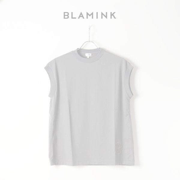 画像1:  {SOLD} 【Regular item】BLAMINK ブラミンク コットンクルーネック刺繍ノースリーブTシャツ{7917-222-0011-GRY-BJS} (1)