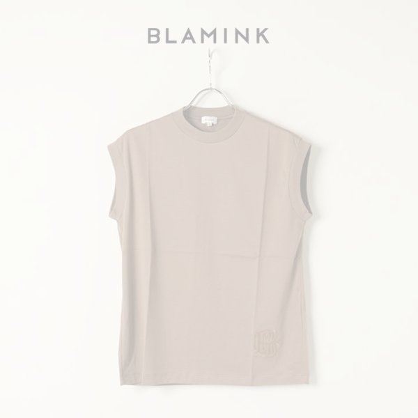 画像1:  {SOLD} 【Regular item】BLAMINK ブラミンク コットンクルーネック刺繍ノースリーブTシャツ{7917-222-0011-MOCA-BAS} (1)