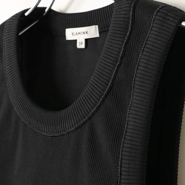 画像4: 【 20%OFF セール19,800円→15,840円】 BLAMINK ブラミンク コットンリブノースリーブカットソー{7917-299-0020-BLK-BAS} (4)