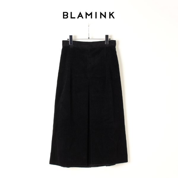 画像1: BLAMINK ブラミンク コットンコーディロイボックスプリーツスカート{7924-230-0180-BLK-AIA} (1)