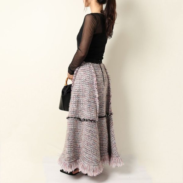 画像8: 【 40%OFF セール198,000円→118,800円】 BLAMINK ブラミンク ツイードフリンジスカート{7924-230-0236-PNK-BJA} (8)