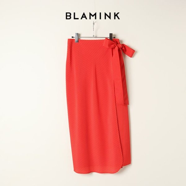 画像1: BLAMINK ブラミンク レーヨンストライプラップスカート{7924-230-0250-RED-BAS} (1)