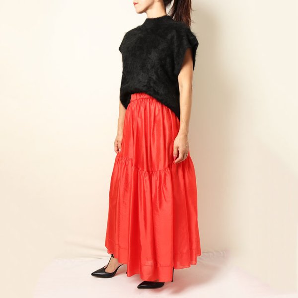 画像6: 【 40%OFF セール99,000円→59,400円】 BLAMINK ブラミンク FALL シルクギャザー ロングスカート{7924-230-0326-RED-BBA} (6)