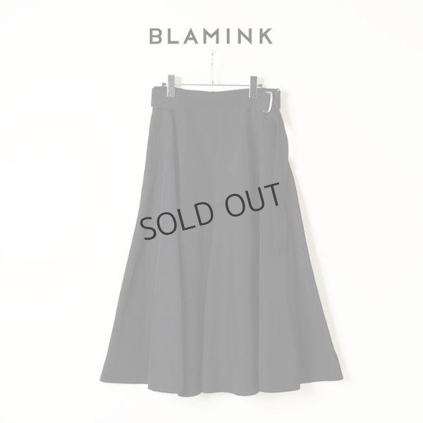 画像1: {SOLD}BLAMINK ブラミンク レーヨンリネンサイドベルトフレアスカート{7924-299-0248-BLK-BAS} (1)
