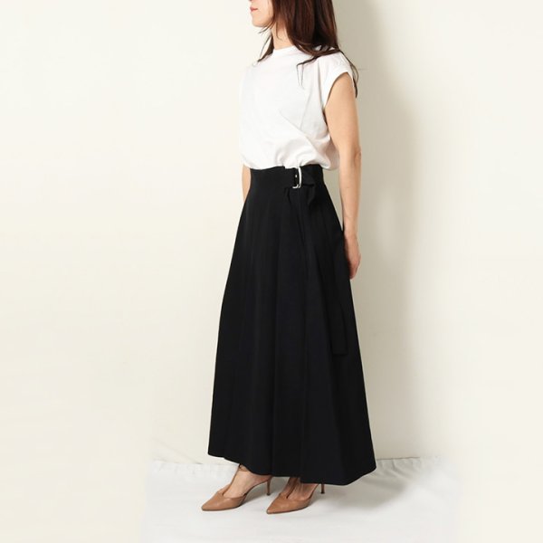 画像8: 【 40%OFF セール88,000円→52,800円】 BLAMINK ブラミンク レーヨンリネンサイドベルトフレアスカート{7924-299-0248-BLK-BAS} (8)