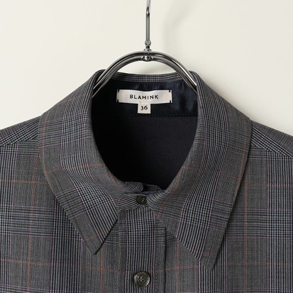 画像2: 【 40%OFF セール132,000円→79,200円】 BLAMINK ブラミンク ウールモヘヤチェックレギュラーカラーショートスリーブワンピース{7926-230-0243-DGY-BAS} (2)